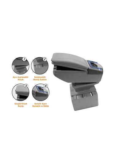 Sürgülü Kolçak Kol Dayama Bardaklık Ve Küllüklü Siyah-Gri-Bej