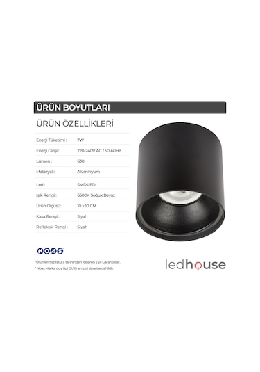 Spot Lamba Led 7W Silindir Siyah Duvar Aydınlatma Armatür