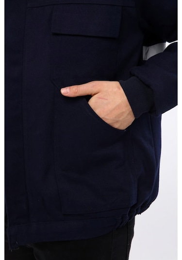 İş Elbisesi Mont 7/7 Gabardin Kumaş Reflektörlü Lacivert