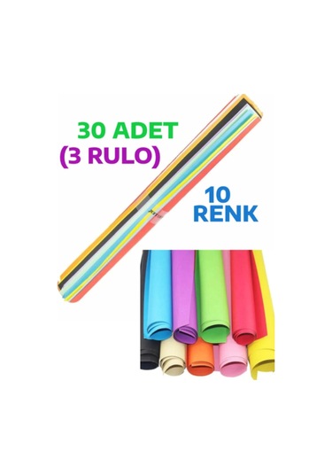 30 Adet 50x70 Cm Fon Kartonu 10 Renk 3 Rulo 10 Ayrı Renk 50 x 70