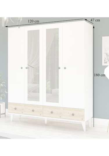 Gm 417 4 Kapılı 2 Çekmeceli Düğme Kulplu Aynalı Beyaz-atlantik Ça