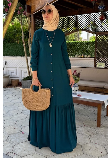 Süreyya Gömlek Elbise Petrol Mavisi Normal