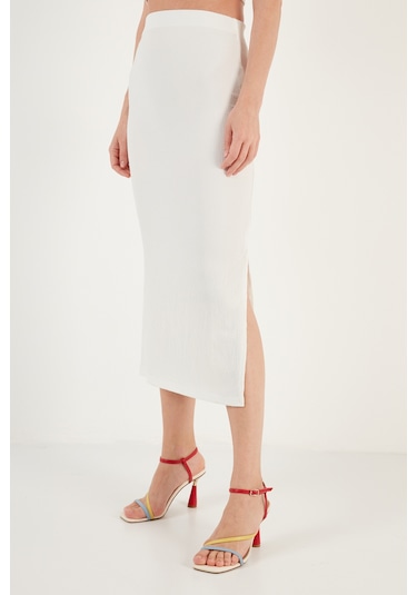 Lela Slim Fit Ip Askılı Yırtmaçlı Bayan Takım 5865278 Ekru