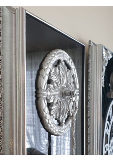 Bymelekoğlu 3'lü Çerçeveli Aynalı Takım Saati Duvar Saati Gümüş