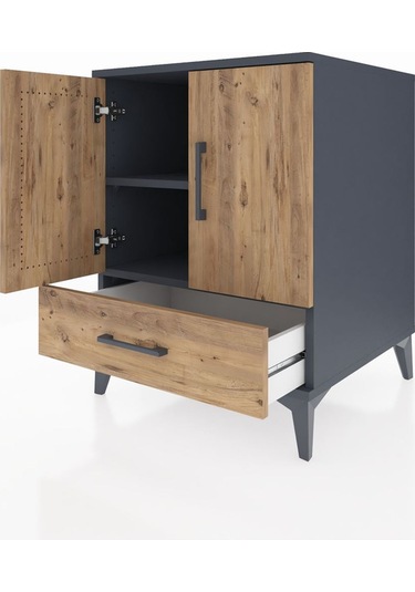 Kronos Komodin 2 Raflı Tek Çekmeceli 2 Kapaklı 60x59x80 Antra... Antrasit