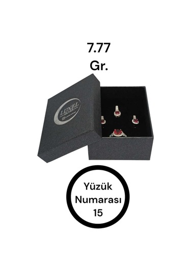 925 Ayar Gümüş Koyu Pembe Yakut Taşlı Takı Seti Kolye Ucu, Yüzük Ve Küpe Gümüş