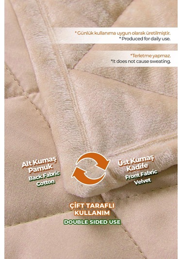Evlen Home Kapitone Kadife Yatak Örtüsü Seti Tek Kişilik Supersoft 2 Parça Yumuşak Elyaf Dolgulu Bej Bej