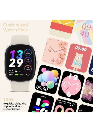 Geeroyoo Anyloop Alw1 Akıllı Saat, 1.69" Ekran, 24/7 Kalp Atımı Ve Spo2 İzleyici, Uyku/adım/hedef Takibi, 100+ Spor Modu, Ip67 Su Geçirmez, Android/ios Uyumlu, Bej