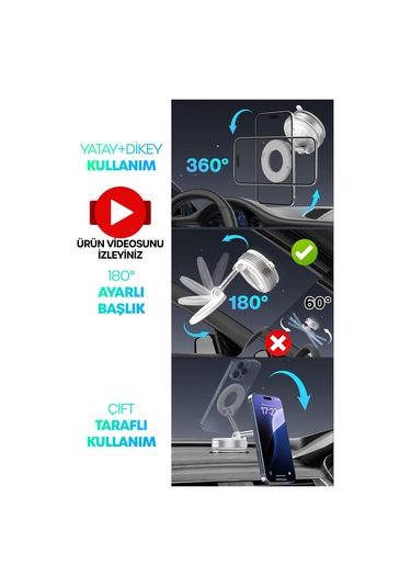 4lü Magnetpro 360 Ayarlanabilir Araç İçi Masa Üstü Vakumlu Mıknatıslı Magsafe Telefon Tutucu Beyaz Beyaz