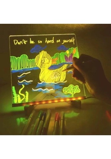 Led Aydınlatmalı Yazı Ve Çizim Tahtası - Küçük Boy 20x20 Cm Çok Renkli