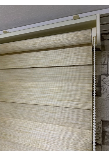 Krem Renk Bambu Zebra Perde (Etek Boncuklu)