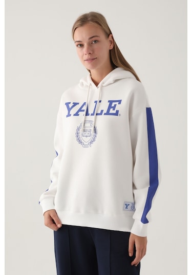 Yale Krem Baskılı Kapüşonlu Kadın Sweatshirt 5274-41167 Krem