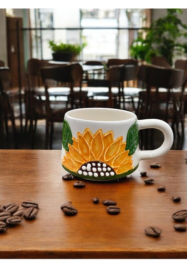 Seramik Kupa Bardak Ayçiçeği Tasarım