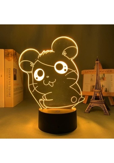 Szypzstore Trotting Hamtaro Anime 3d Gece Lambası Erkek Için 16 Renk Kız Odası Dekoru Illusion Led Lamba Usb Manga Trotting Hamtaro Figürü Uygun Çocuklar Hayranlar Yılbaşı Hediyeleri 3d4kpm Renkli