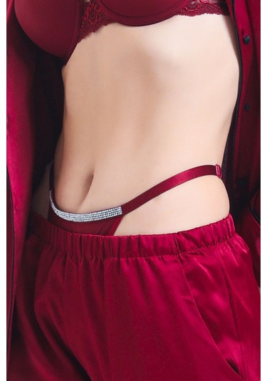 Magic Form 369 Kadın Bedeni Ayarlanabilir Taşlı String Külot-bordo Bordo