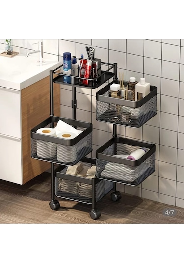 Trendesk Siyah Metal Banyo Organizer - Banyo Düzenleyici -Kozmetik Takı Düzenleyici Siyah
