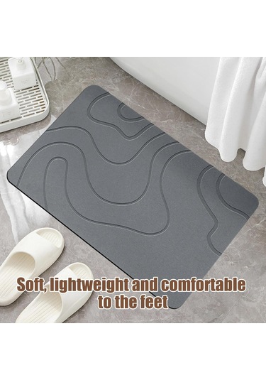 Konesam Gri Diyatom Toprakı Banyo Matı - Su Emici, Kaymazsız, Hızlı Kuruyan, Islaklığa Dayanıklı 40x60 Cm Banyo Ve Lavabo Altı Ped Gri