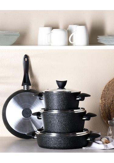 Madame Coco Opus Titanium 7 Parça Tencere Seti - Siyah Tncr0000000041