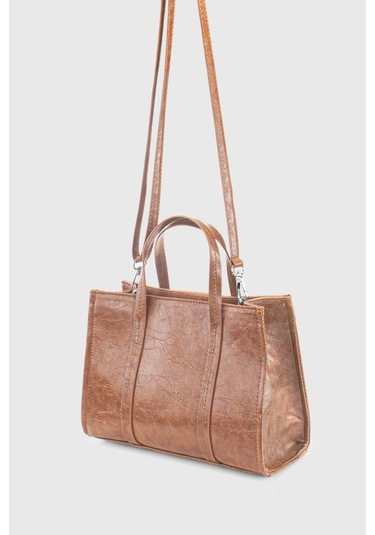 Housebags Kahverengi Deri Görünümlü Çift Askılı Tote Bag 253 Kahverengi