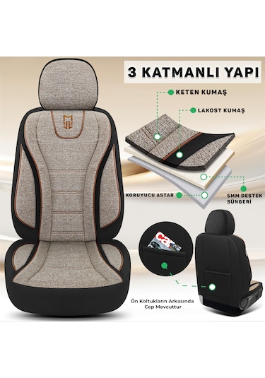 Minderland City Serisi Her Araca Uyumlu Oto Koltuk Kılıfı Kahverengi
