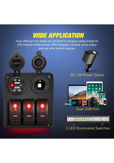 Motion003 3 Adet Usb Sarjli Sigara Cakmagi 12v 24v Kirmizi Kaya Paneli Gece Aydinlatmali Araba Karavan Kamyonlar Icin