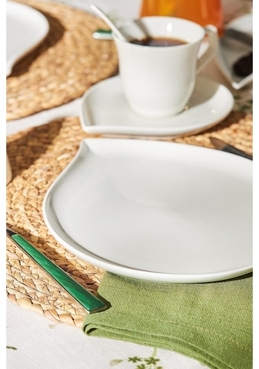 Emsan Bianca Leaf Porselen 32 Parça 6 Kişilik Kahvaltı/Servis Takımı Beyaz