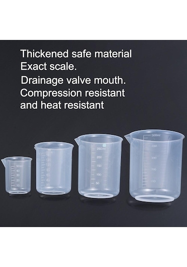 4 Adet Plastik Ölçüm Kabı Laboratuvar Kabı Mezun Bardak Su Ölçekli Şişe Mutfak Pişirme Malzemeleri Ölçüm Aracı