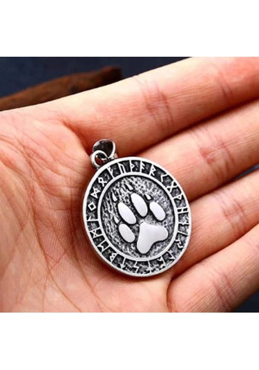 Paslanmaz Çelik Kabartma Desen Ayı Pençe Kolye /70 Cm Zincirli Gümüş