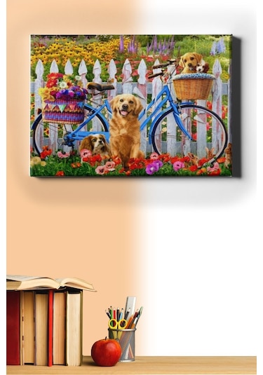 Webstyle Sevimli Köpekler Ve Bisiklet Sayılarla Boyama Seti Kasnaklı 40 X 50 Cm