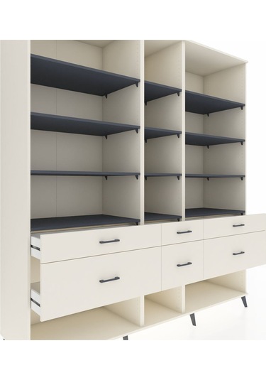 Kronos Dolap 12 Raflı 6 Çekmeceli 220x59x243 Aytaşı-antrasit/aytaşı Antrasıt/aytası