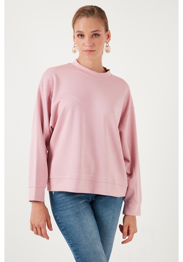 Lela Streç Bisiklet Yaka Oversize Fit Scuba Bayan Sweat 5865879 Gül