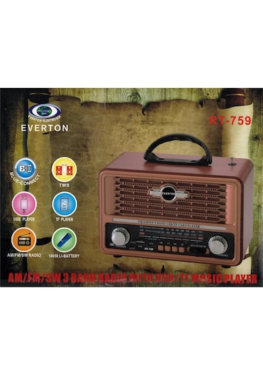 Everton Rt-759 Bluetooth Fm-usb-tf-aux Solarlı Şarjlı Nostaljik Radyo