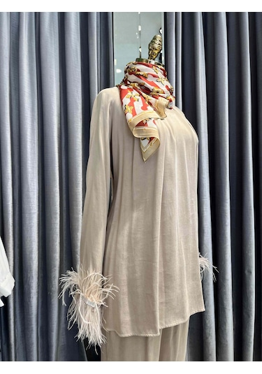 Lisa İpek Cupra Tüylü İkili Takım - Bej - 1 Bej