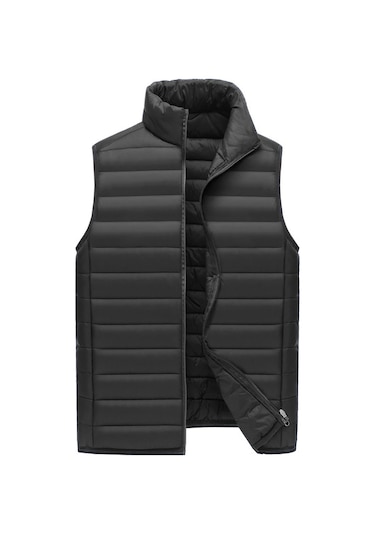 Erkekler İçin Kaz Tüyü Dolgulu Pamuklu Yelek, Sonbahar Ve Kış İç Yelek, Kolsuz Pamuklu Ceket, Ceket Siyah