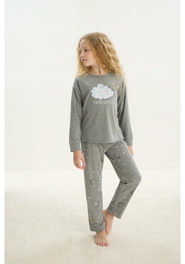 Sevim Kız Çocuk Uzun Kol Gri Melanj Pijama Takım C6t9n6o8 001