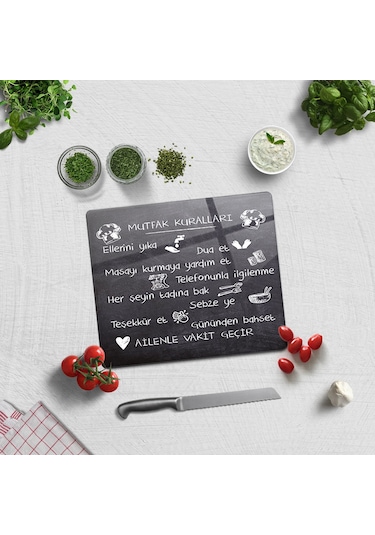 Ara Tahta Görünümlü Cam Kesme Tahtası 29cm X 34cm