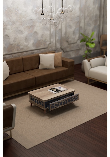 Rosa Desenli Akıllı Sehpa Çekmeceli, Sihirli Sehpa