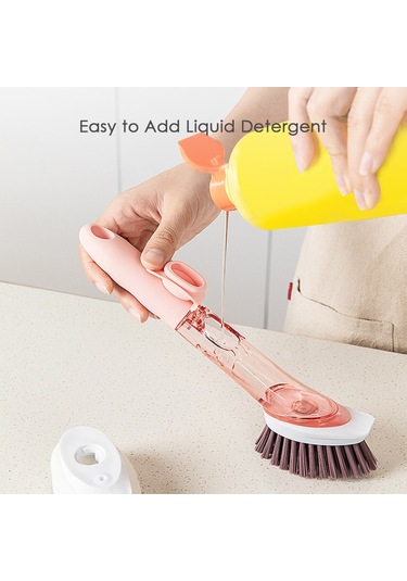 Monyee Otomatik Sabun Dağıtan Mutfak Temizlik Fırçası - Uzun Kolu, 2 Fırça + 2 Sponge Ucu İle Tabak, Tencere Temizliği Kolaylığı - Açık Gri