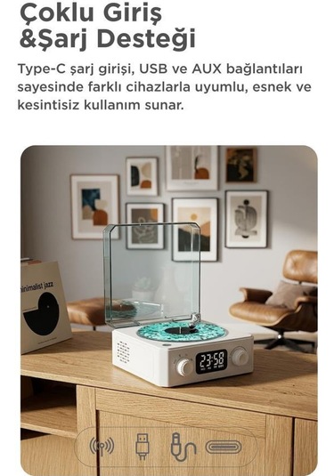 Torima Q3 Bluetooth 5.0 Dijital Saatli Pikap Tasarımlı Radyolu Şarjlı Hoparlör