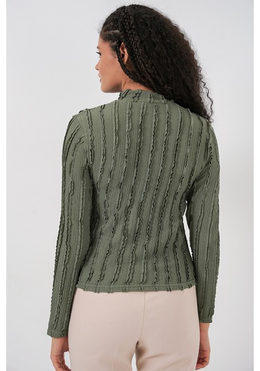 Kadın Dokulu Esnek Örme Bluz 975 - Haki haki