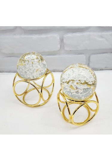 Gold Kaplama Metal 2'li Set Salon Küp Model Kristal Taşlı Dekor 1 Takım