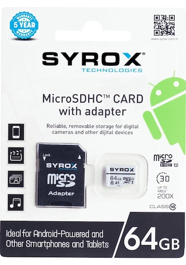 Syrox MC64 64 GB Micro SD Card Class 10 Hafıza Kartı Ve Adaptörü