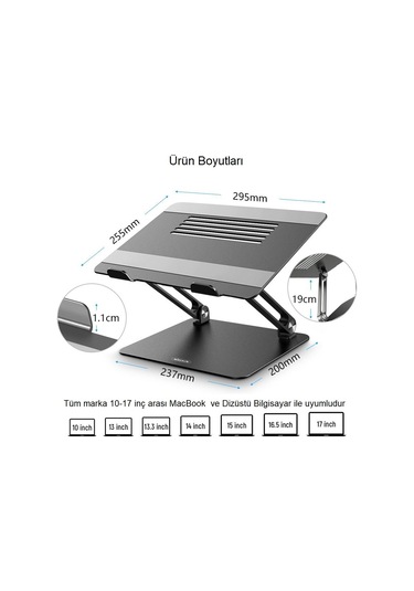 Triline Full Alüminyum Ayarlanabilir Macbook Laptop Standı 10-17