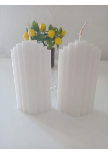 2'li Beyaz Soya Doğal Vanilya Kokulu Sütun Geometrik Şekil Mum