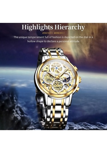 Novahub Olevs 9947 Erkekler Kuvars Su Geçirmez Saat, Beyaz Altın Çok Renkli Çok Renkli