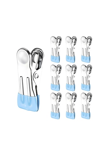 Ganzhoushop Çamaşır Mandalları Çamaşır İpi Mandalları Paslanmaz Çelik Çamaşır Mandalları Klipsleri Giysiler Kotlar Havlular İçin Güçlü Metal Mandallar Fotoğraflar, 10'lu Paket Mavi Çok Renkli