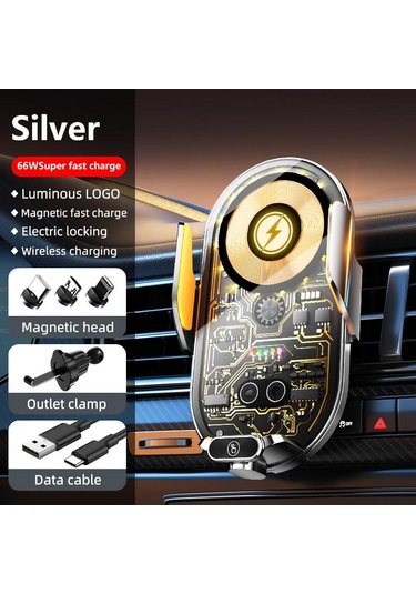 Gümüş Yeni Şeffaf Manyetik Araç Navigasyon Destek Çerçevesi Araba 66w Kablosuz Şarj Cihazı Süper Hızlı Şarj Araç Telefonu Tutucu