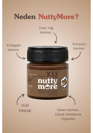 Nutty More %33 Fındık Parçacıklı Kakaolu Fındık Ezmesi 200 Gr X 5 Adet