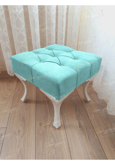 Kapitoneli Makyaj Pufu Ayak Ucu Puf Beyaz Ayak 45 45 Turkuaz