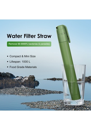 Tenfowee Kamp Ve Yürüyüş İçin Taşınabilir Su Filtre Borusu - 1000l Saf Su Üretimi - Yeşil 2'li Paket - Acil Durumda Kullanıma Uygun Yeşil